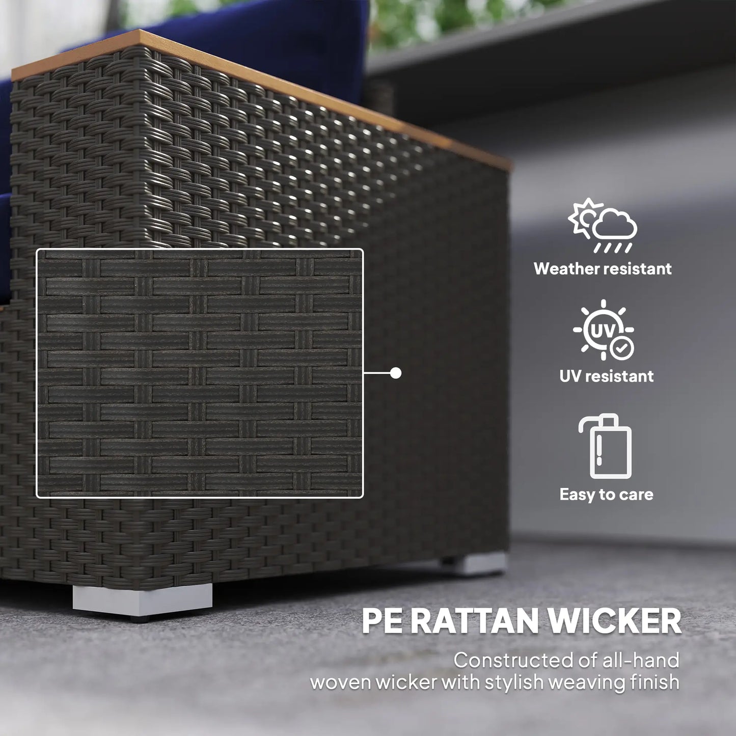 3-Seater Outdoor Sofa, PE Wicker Patio Sofa With Cushions, Dark Blue Patio Furniture Sets at Gallery Canada