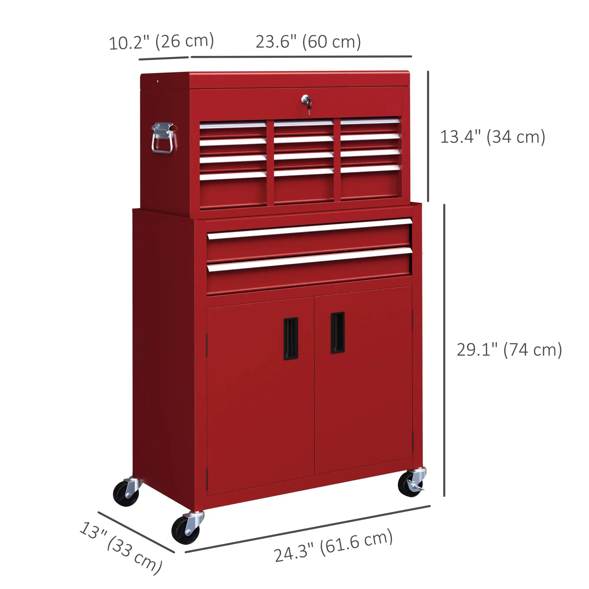 6-Drawer Rolling Tool Chest, 2 in 1 Lockable Storage Cabinet, Red Tool Organizers at Gallery Canada