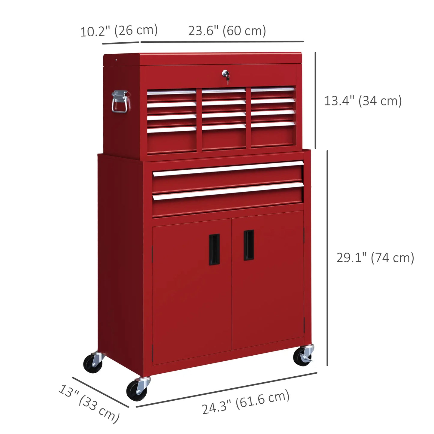 6-Drawer Rolling Tool Chest, 2 in 1 Lockable Storage Cabinet, Red Tool Organizers at Gallery Canada