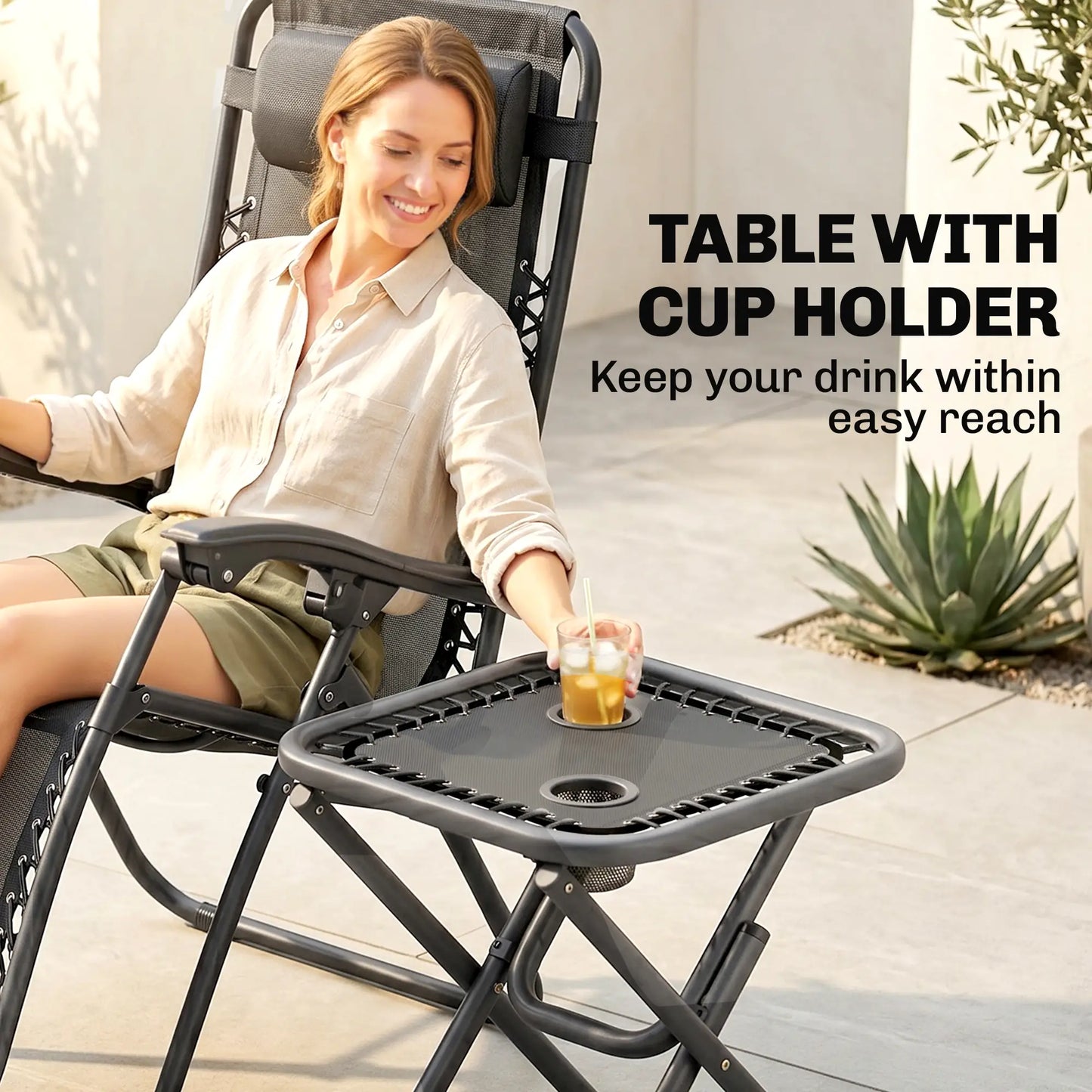 Zero Gravity Chair Set of 2, Patio Chair with Side Table, Grey Lounger Chairs at Gallery Canada