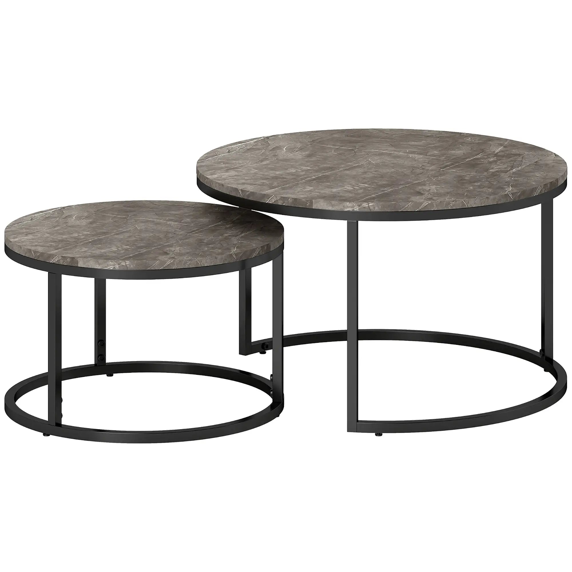 Modern Coffee Table Set of 2, Nesting Side Tables, Metal Base, Faux Marbled Grey, Grey Coffee Tables Grey at Gallery Canada
