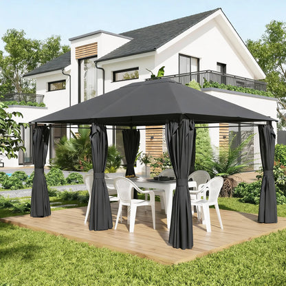 13'x10' Steel Patio Gazebo Canopy, 6 Removable Curtains, Dark Grey Gazebos at Gallery Canada