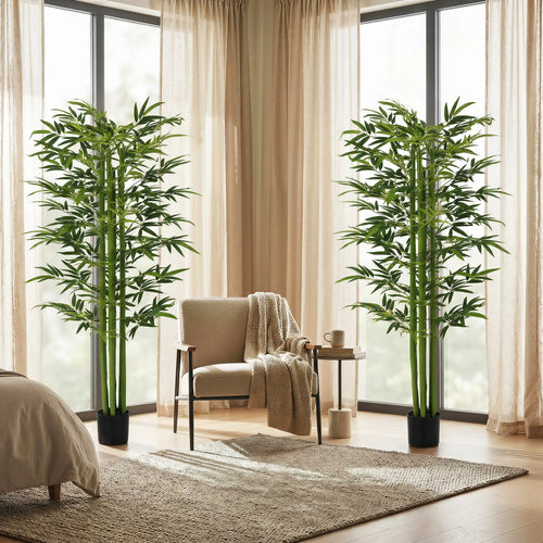 Indoor Fake Plants, Artificial Bamboo Tree with Adjustable Shape for Home Office Living Room Decor, Green