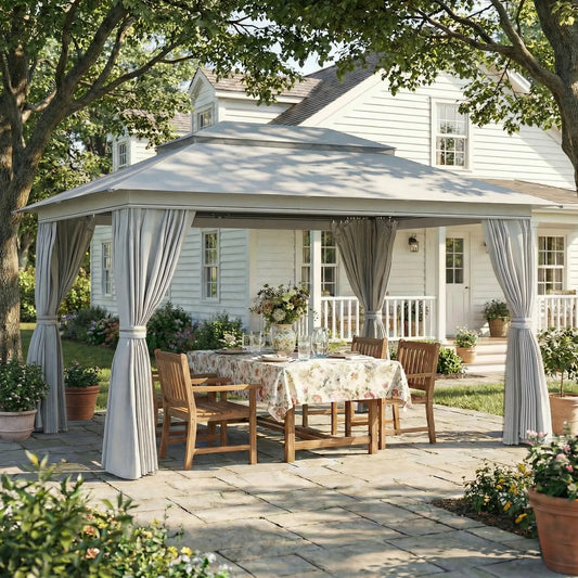 10' x 13' Patio Gazebo, UPF50+ Double Roof, Steel Frame, Dark Grey Gazebos Dark Grey at Gallery Canada