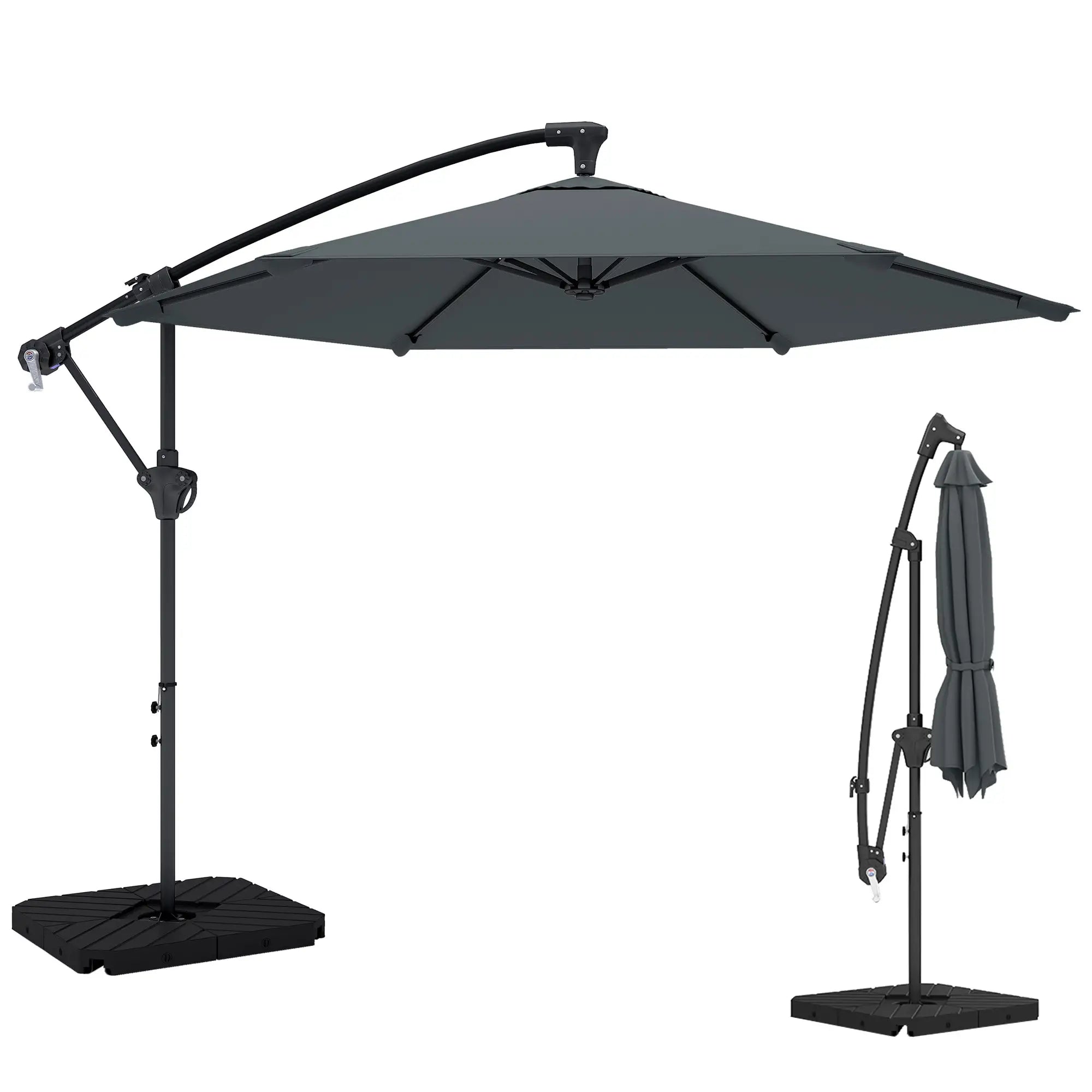 9.7 ft Offset Patio Umbrella, Water Sand Fillable Weights, Dark Grey Offset Cantilever Umbrellas at Gallery Canada