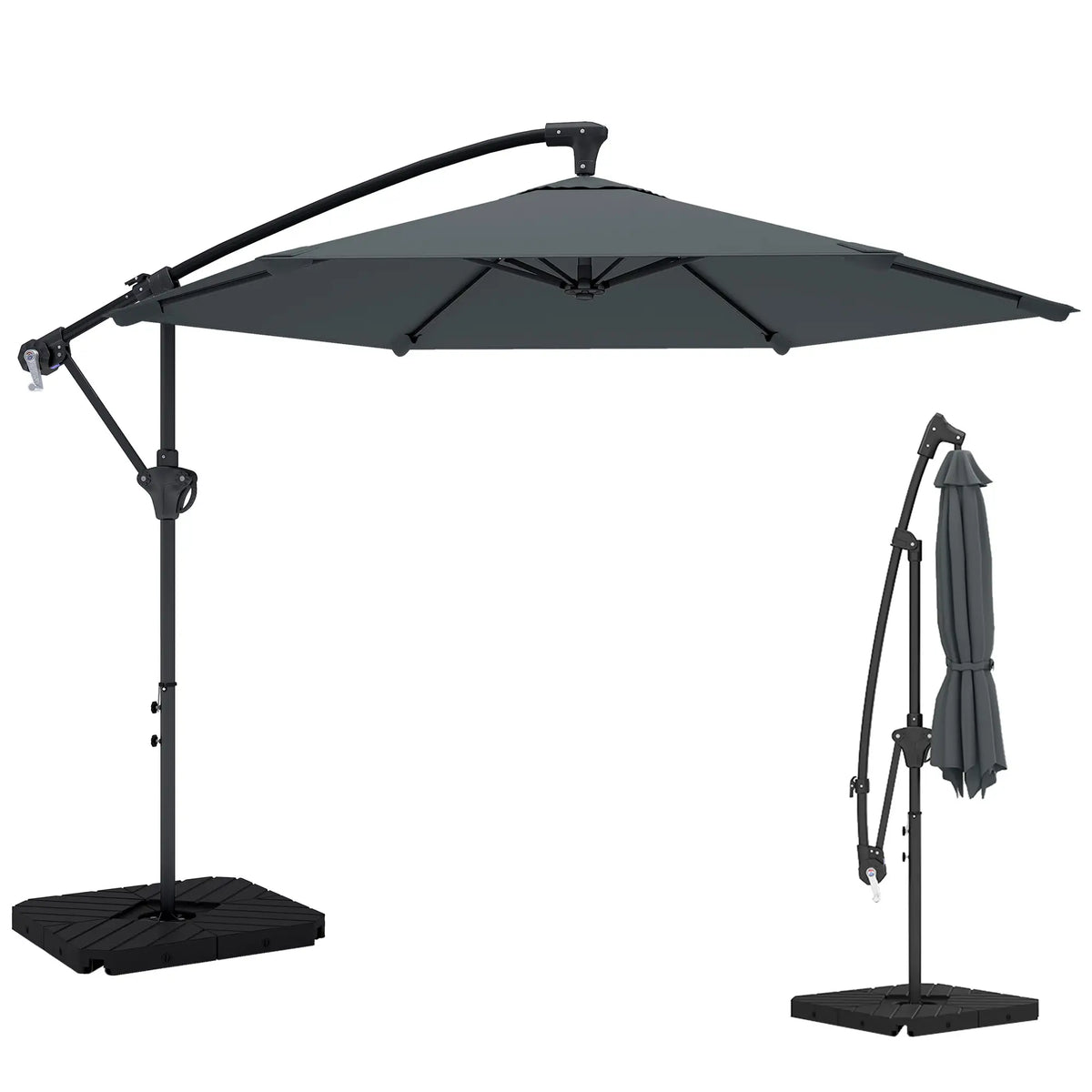 9.7 ft Offset Patio Umbrella, Water Sand Fillable Weights, Dark Grey Offset Cantilever Umbrellas at Gallery Canada