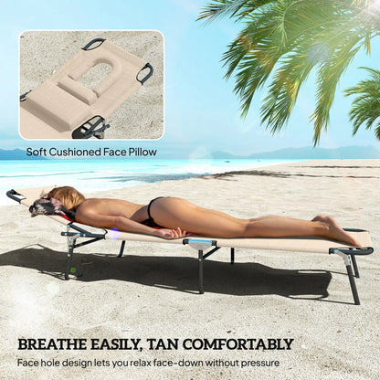 Outdoor Lounge Chair, Adjustable Backrest, Face Hole, Support Pillow, Beige Lounger Chairs at Gallery Canada