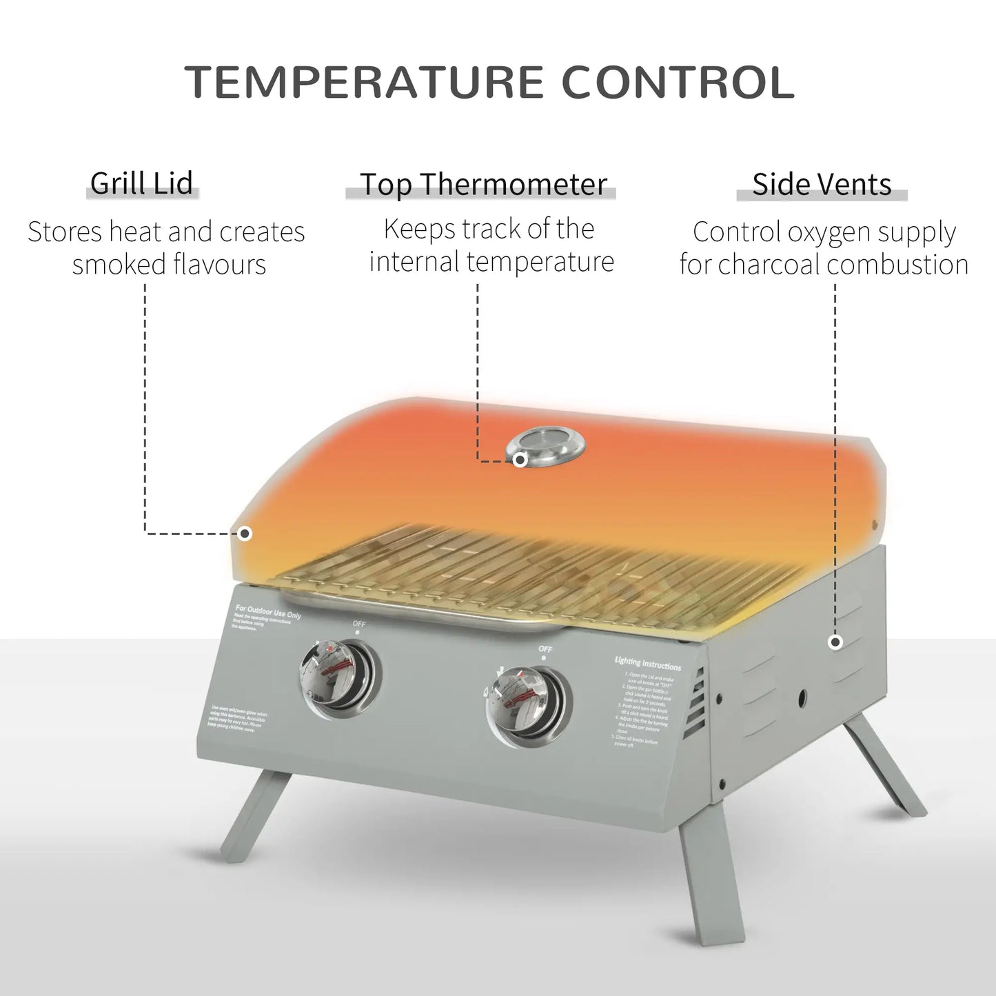 Portable Tabletop Propane Gas Grill, 2 Burner, Foldable Legs, Silver Propane Gas Grills at Gallery Canada
