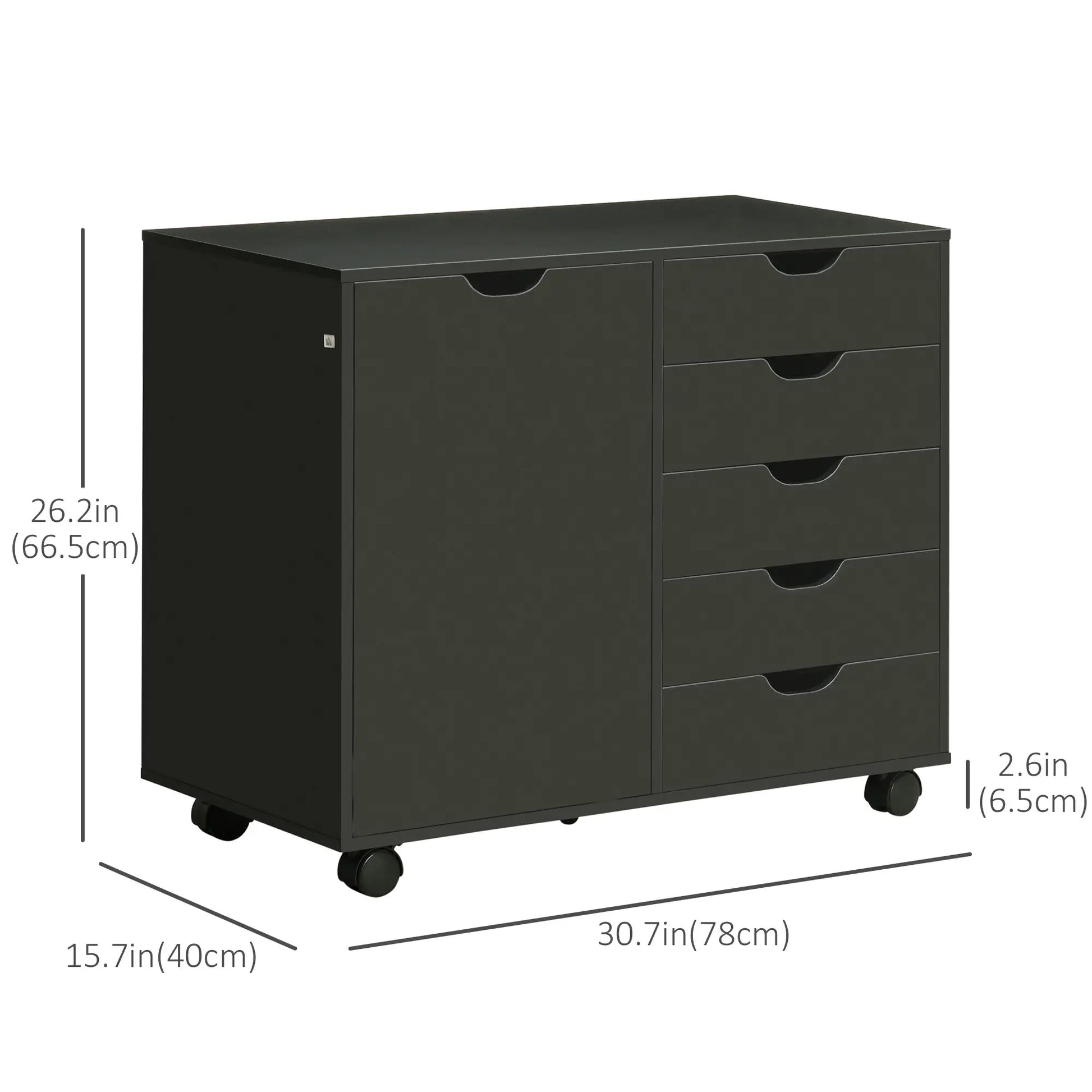 5-Drawer Lateral Filing Cabinet with Door, Adjustable Shelf, Wheels, Black Storage Cabinets at Gallery Canada