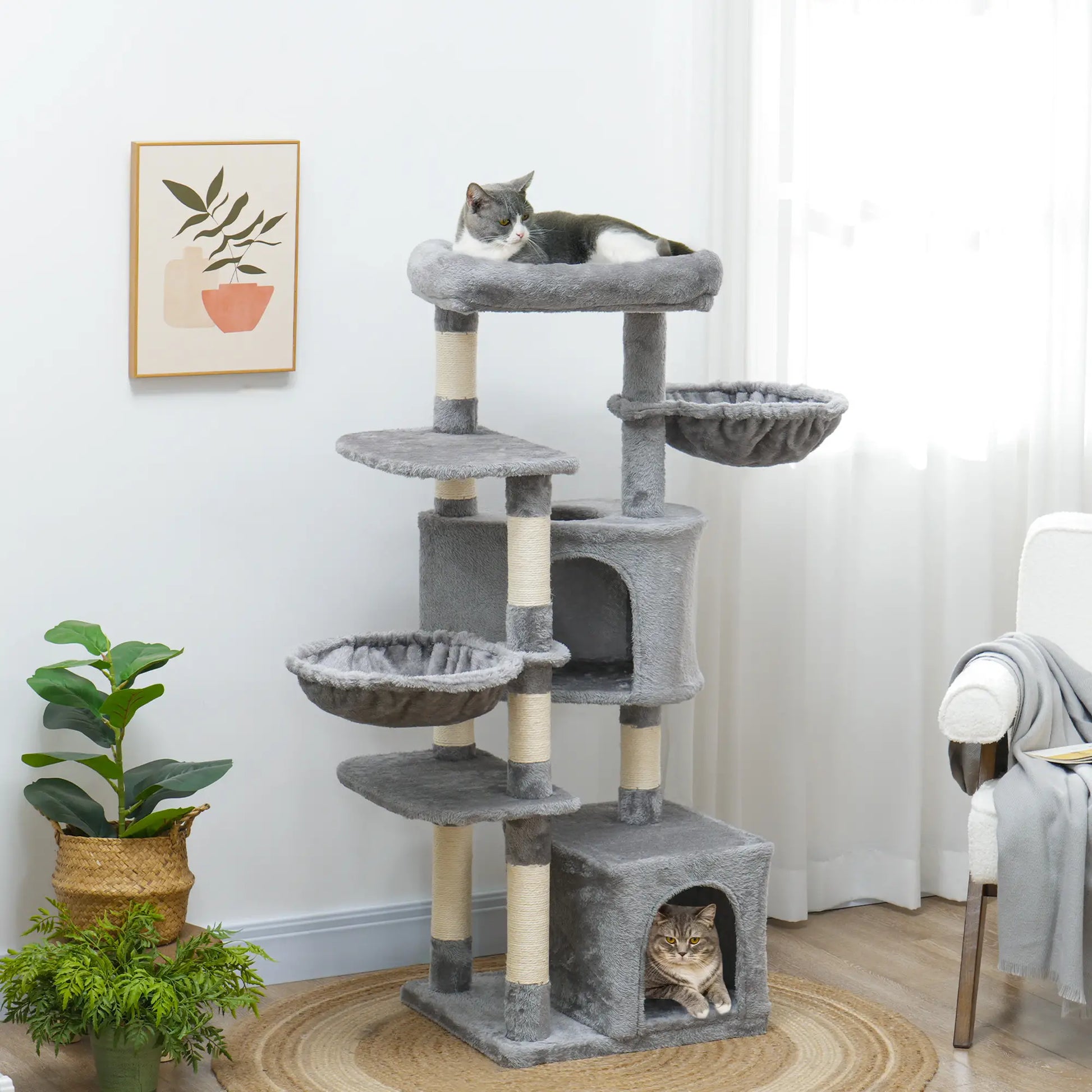 52.5" Cat Tree Tower, Scratching Posts, Condos, Bed, Grey Cat Towers at Gallery Canada