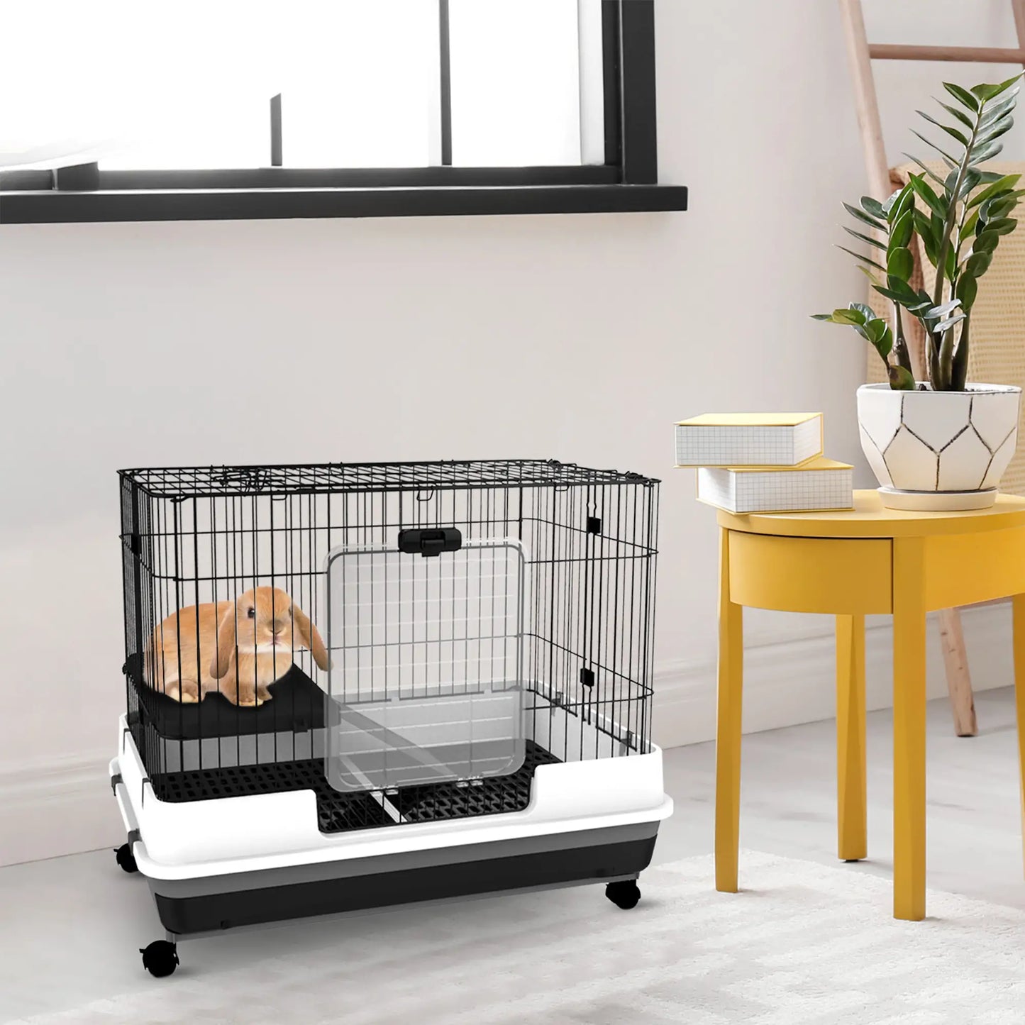 28"H 2-Level Rabbit Hutch, Lockable Wheels, Slide-Out Tray, Black Rabbit Hutch at Gallery Canada