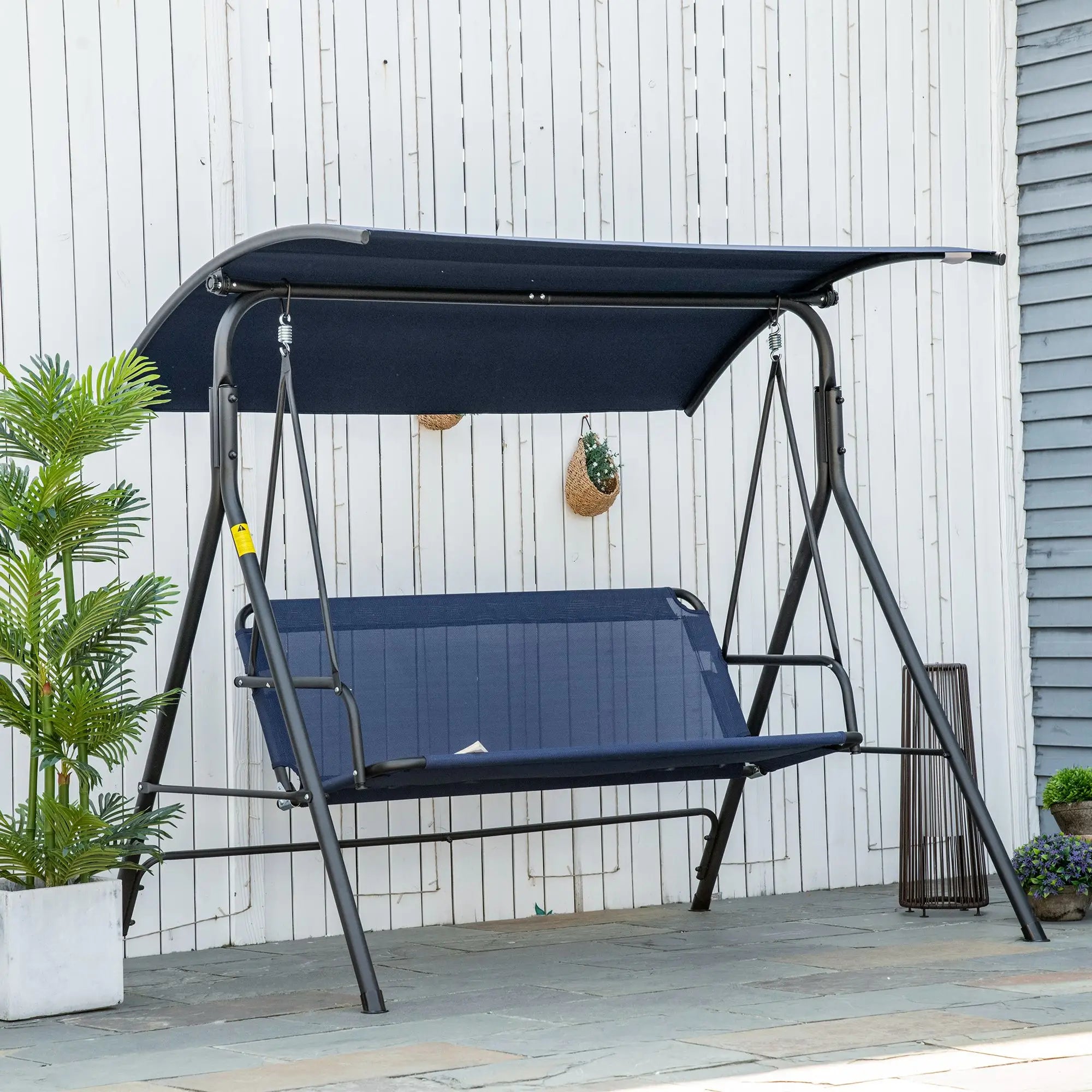 3-Seater Outdoor Swing, Adjustable Canopy, Dark Blue Porch Swings with Canopy at Gallery Canada