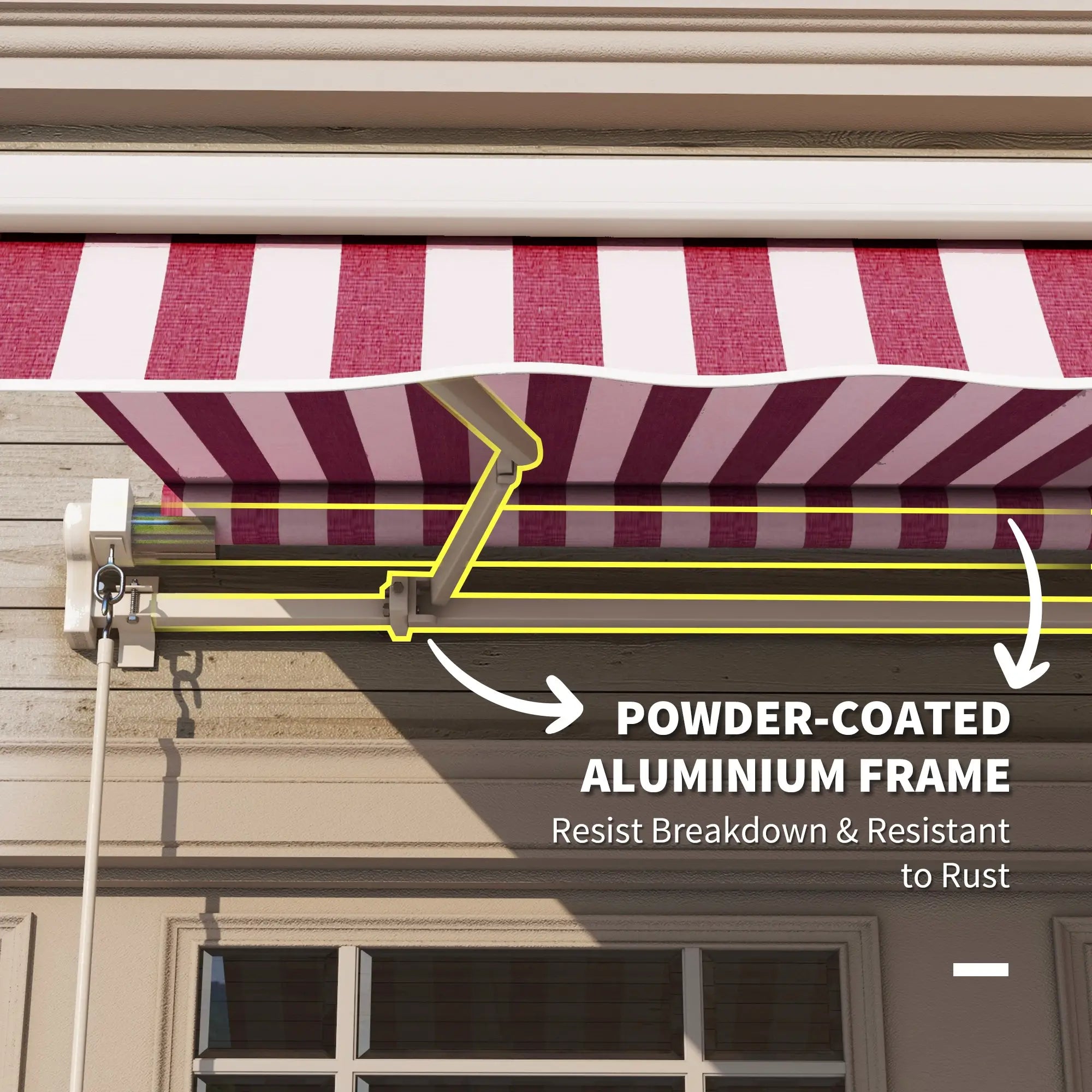10' x 8' Manual Retractable Awning, Sun Shade Canopy, Aluminum Frame, UV Protection, White Stripe, Wine Red Patio Awnings at Gallery Canada