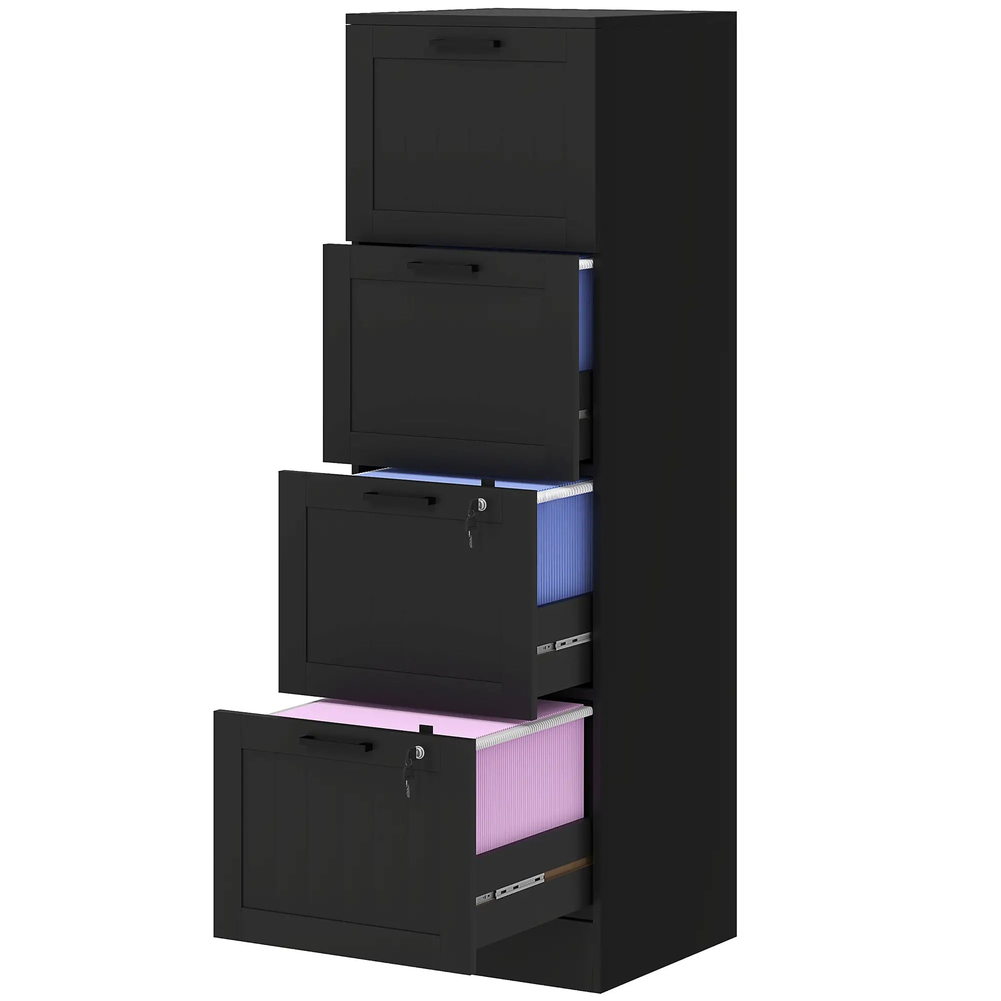 4 Drawer Filing Cabinet with Lock, Adjustable Hanging Bars, Black Office Cabinets & Cupboards Black at Gallery Canada