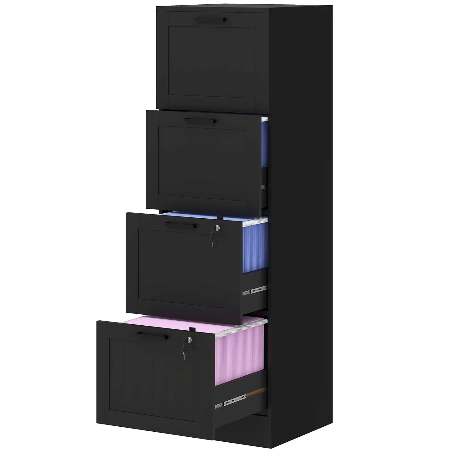 4 Drawer Filing Cabinet with Lock, Adjustable Hanging Bars, Black Office Cabinets & Cupboards Black at Gallery Canada