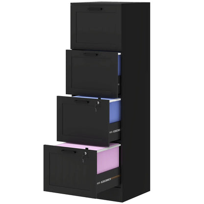 4 Drawer Filing Cabinet with Lock, Adjustable Hanging Bars, Black Office Cabinets & Cupboards Black at Gallery Canada