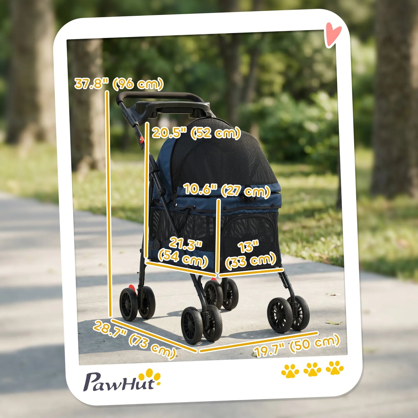 Foldable Pet Stroller for Small Dogs and Cats with 4 Wheels, Mesh Windows, Brake, Removable Pad, Storage Tray, Dark Blue Dog Bike Trailers & Strollers at Gallery Canada