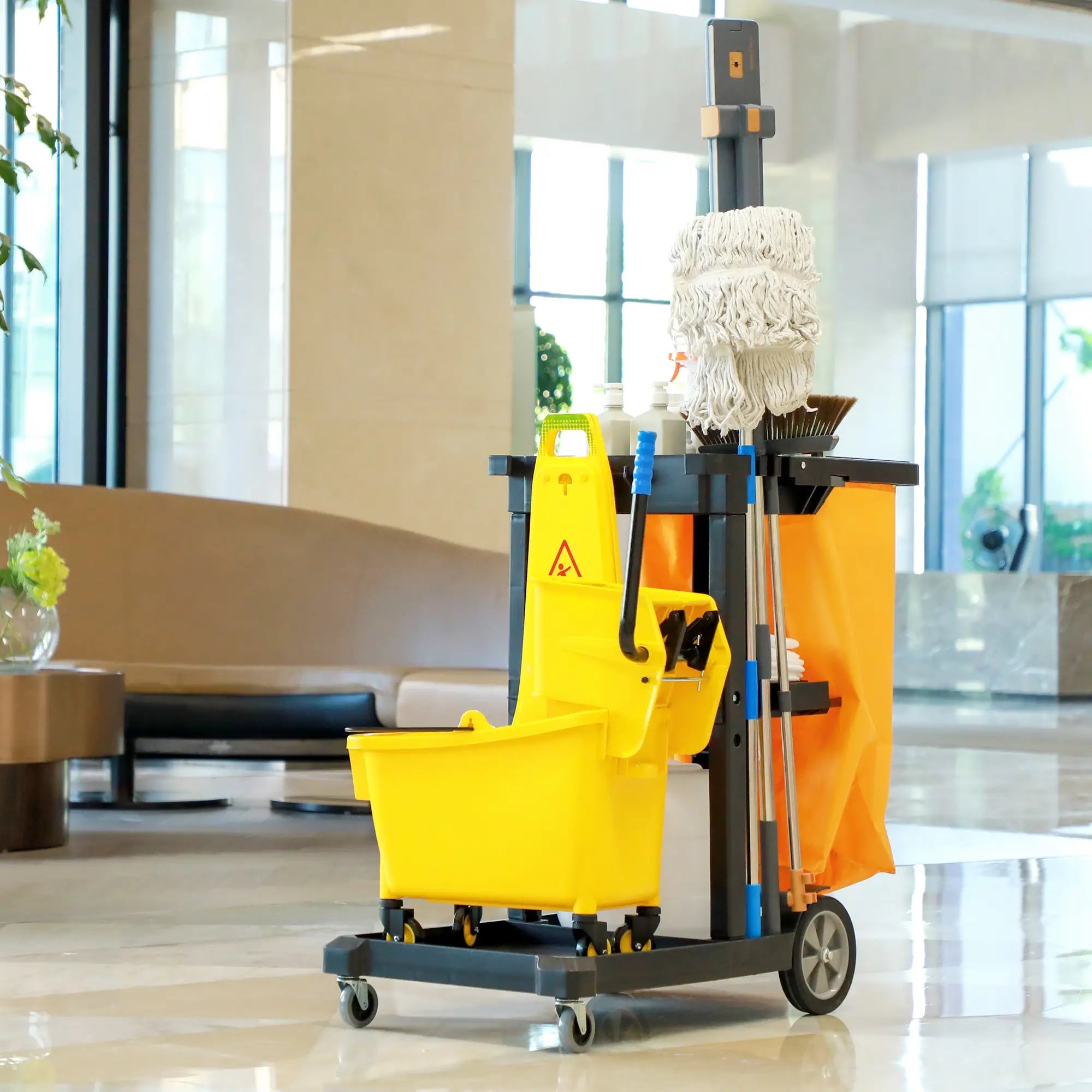 Janitorial Cart With 3 Shelves, Cleaning Cart On Wheels, Black Household Supplies at Gallery Canada