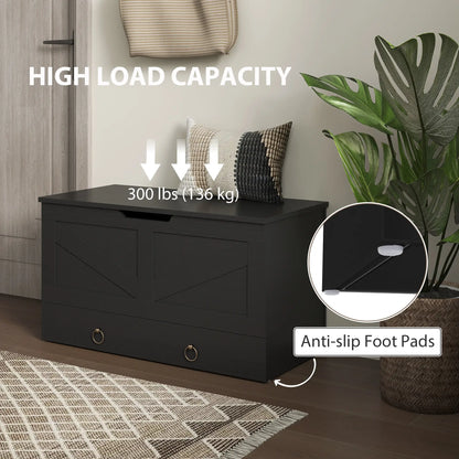 31.5 Inches Storage Chest, Wooden Box, Black Wood Grain, Black Storage Cabinets at Gallery Canada