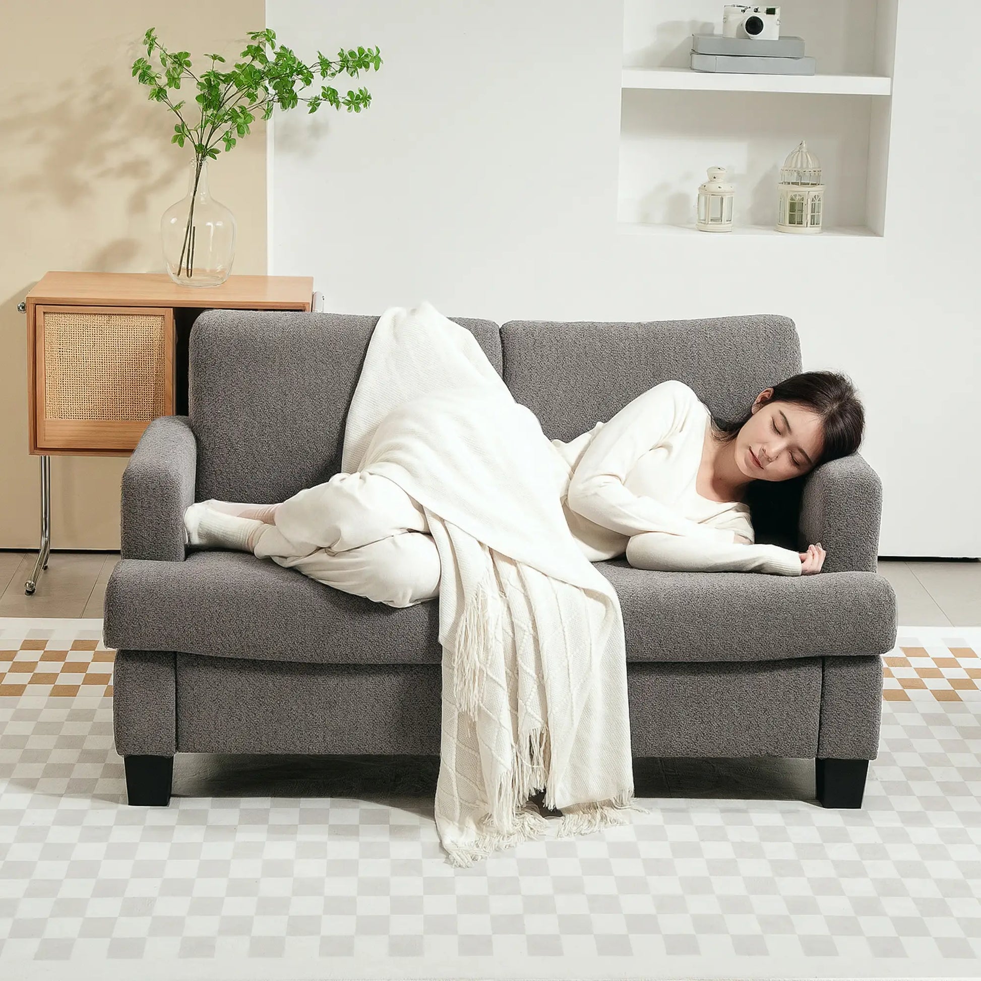 54.3" Loveseat Sofa, 2 Seater, Removable Cushions, Solid Wood Frame, Dark Grey 2-Seater Sofas at Gallery Canada