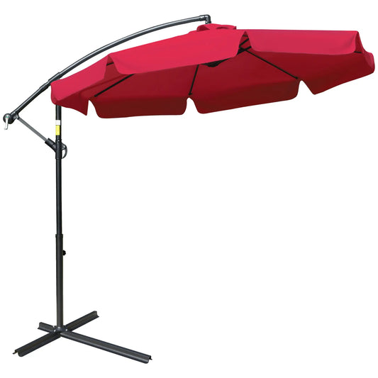 9FT Offset Hanging Patio Umbrella, Easy Tilt, Cross Base, 8 Ribs, Red Cantilever Umbrellas Red at Gallery Canada