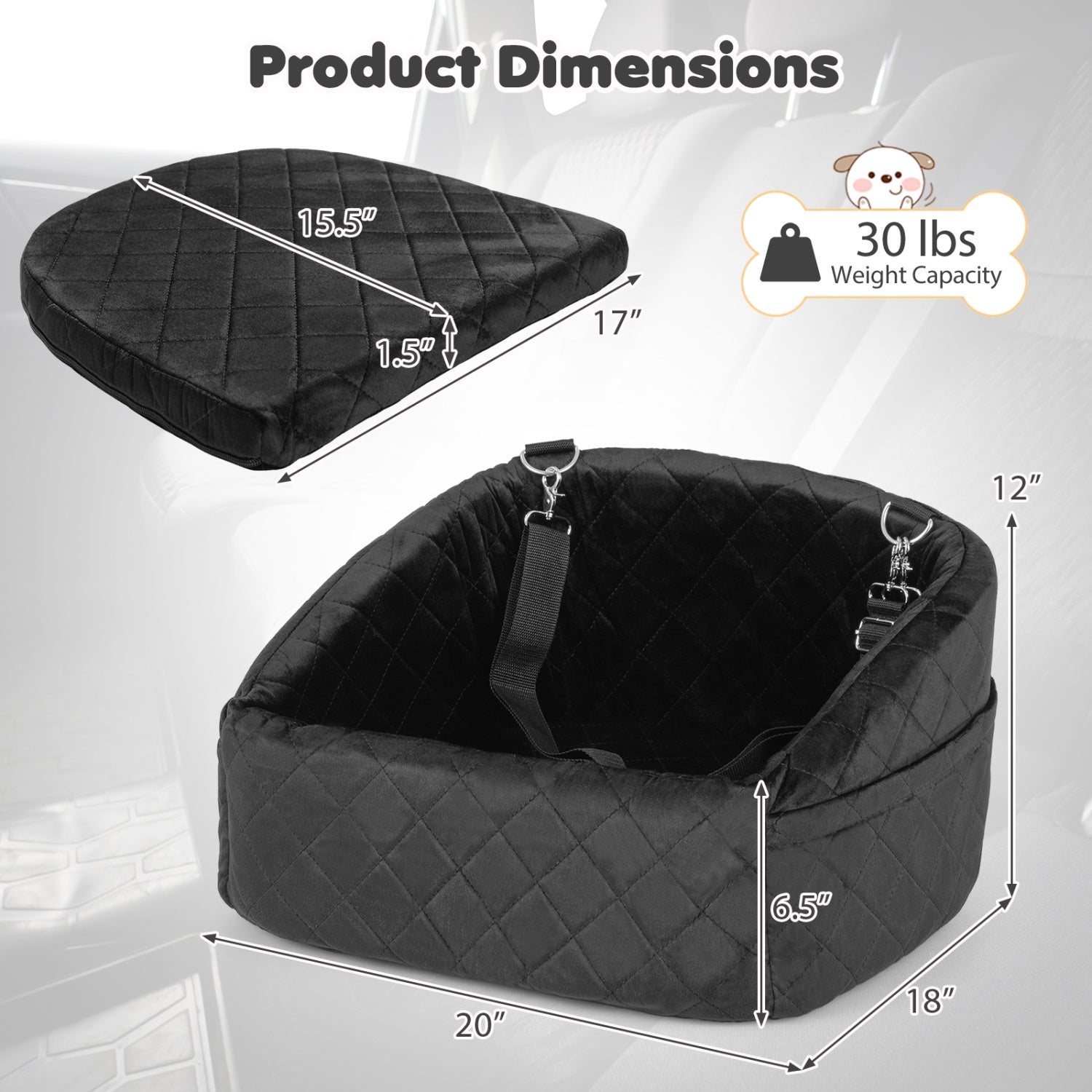 Dog Car Seat for Small Medium Pets, Black Dog Supplies at Gallery Canada