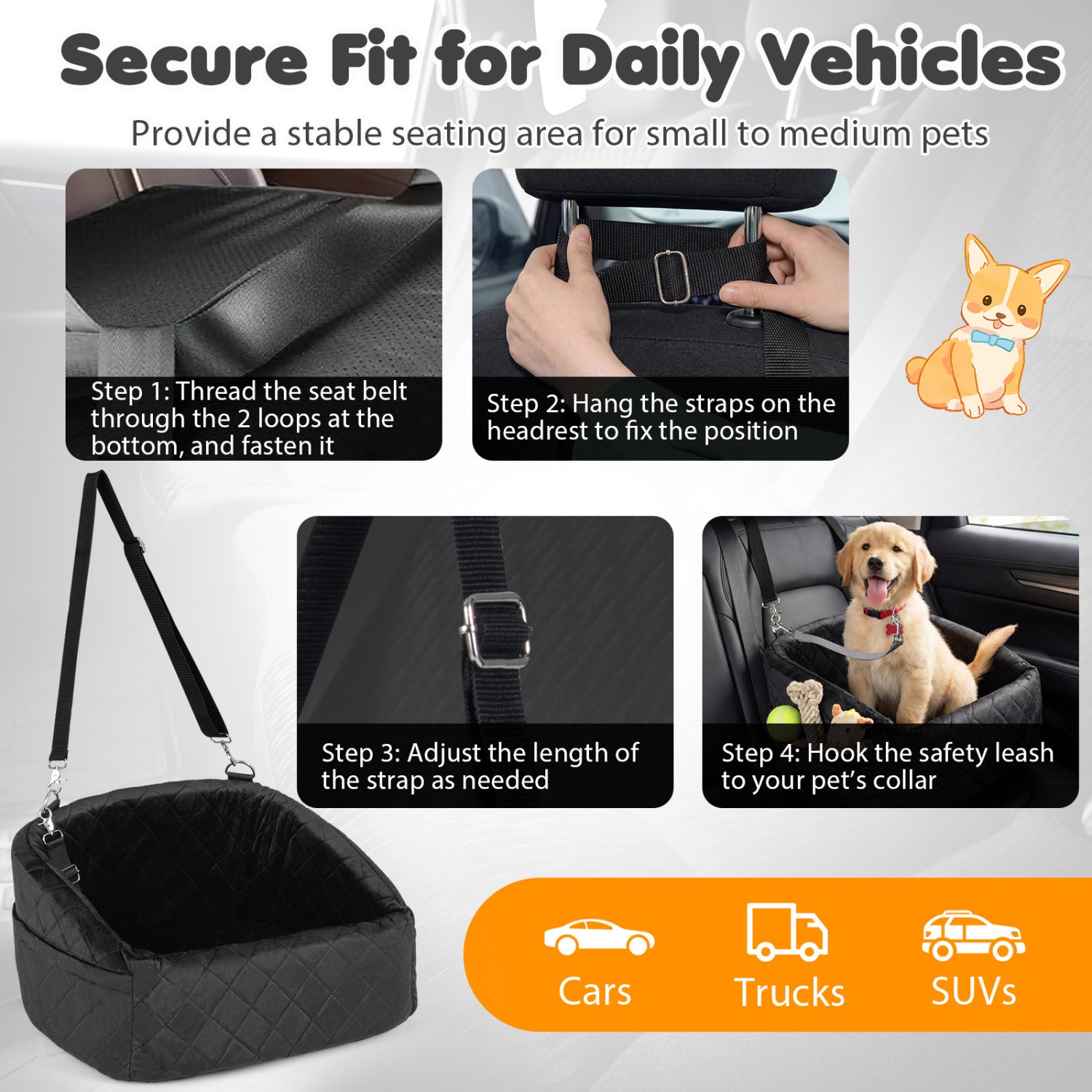 Dog Car Seat for Small Medium Pets, Black Dog Supplies at Gallery Canada