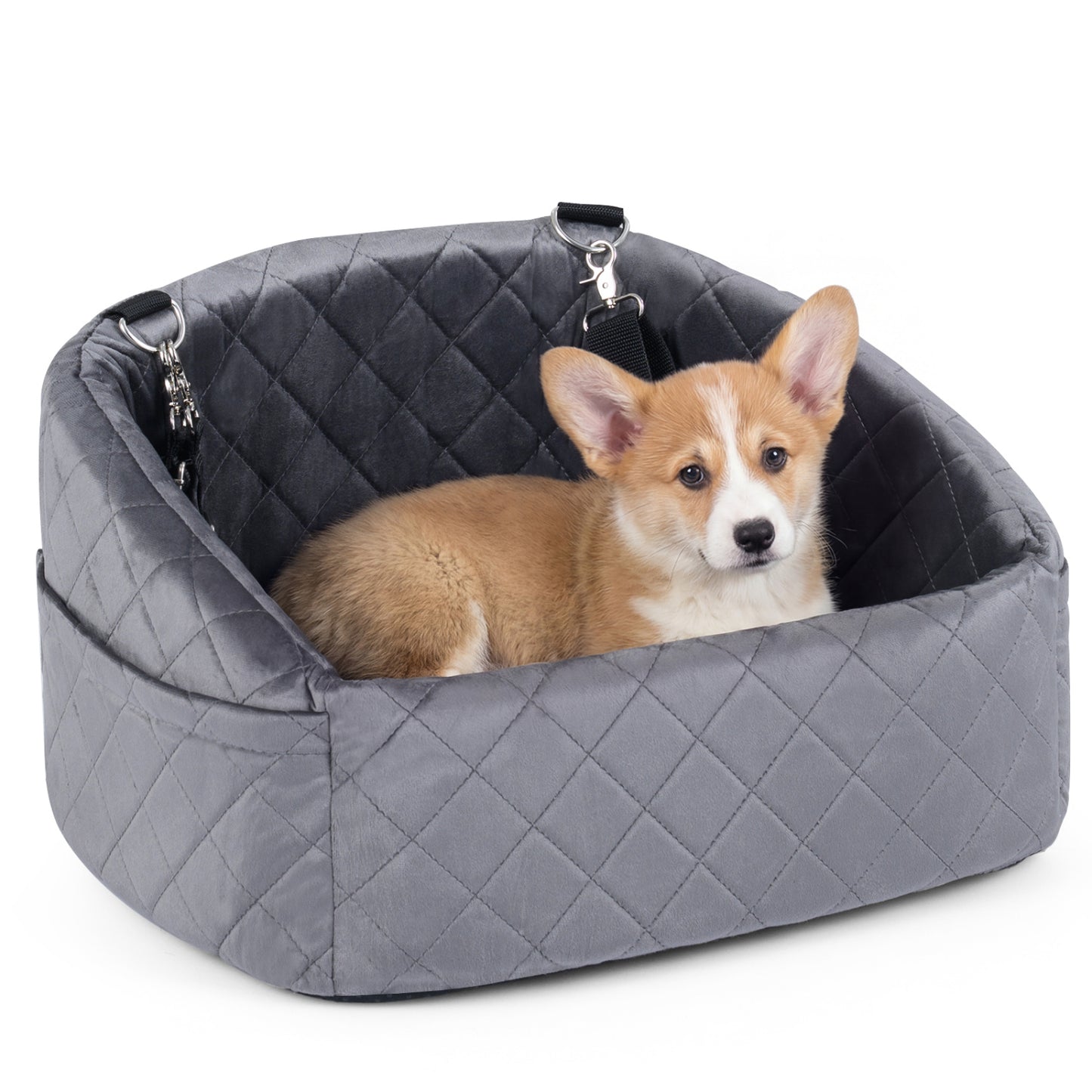 Siège auto pour chien pour petits et moyens animaux avec sangles de sécurité, gris