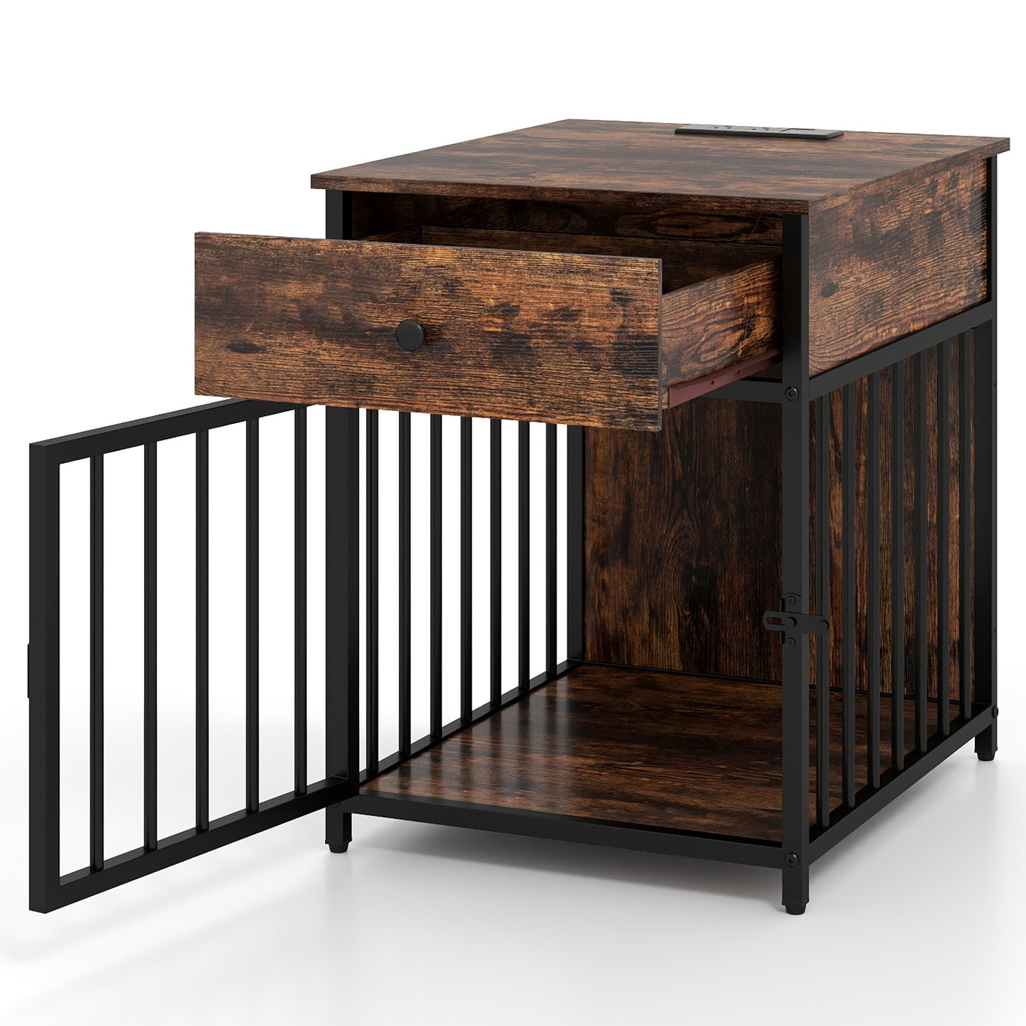 Dog Crate Furniture for Small Dogs Wooden Puppy Kennel with Charging Station, Rustic Brown Dog Kennels at Gallery Canada