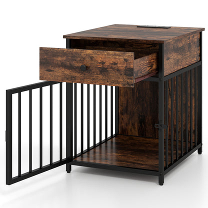 Dog Crate Furniture for Small Dogs Wooden Puppy Kennel with Charging Station, Rustic Brown Dog Kennels at Gallery Canada