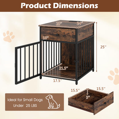 Dog Crate Furniture for Small Dogs Wooden Puppy Kennel with Charging Station, Rustic Brown Dog Kennels at Gallery Canada