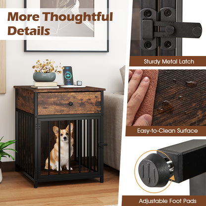 Dog Crate Furniture for Small Dogs Wooden Puppy Kennel with Charging Station, Rustic Brown Dog Kennels at Gallery Canada
