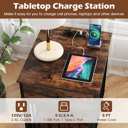 Dog Crate Furniture for Small Dogs Wooden Puppy Kennel with Charging Station, Rustic Brown Dog Kennels at Gallery Canada