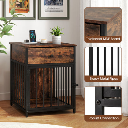 Dog Crate Furniture for Small Dogs Wooden Puppy Kennel with Charging Station, Rustic Brown Dog Kennels at Gallery Canada