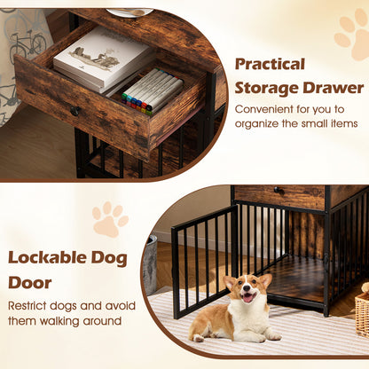 Dog Crate Furniture for Small Dogs Wooden Puppy Kennel with Charging Station, Rustic Brown Dog Kennels at Gallery Canada