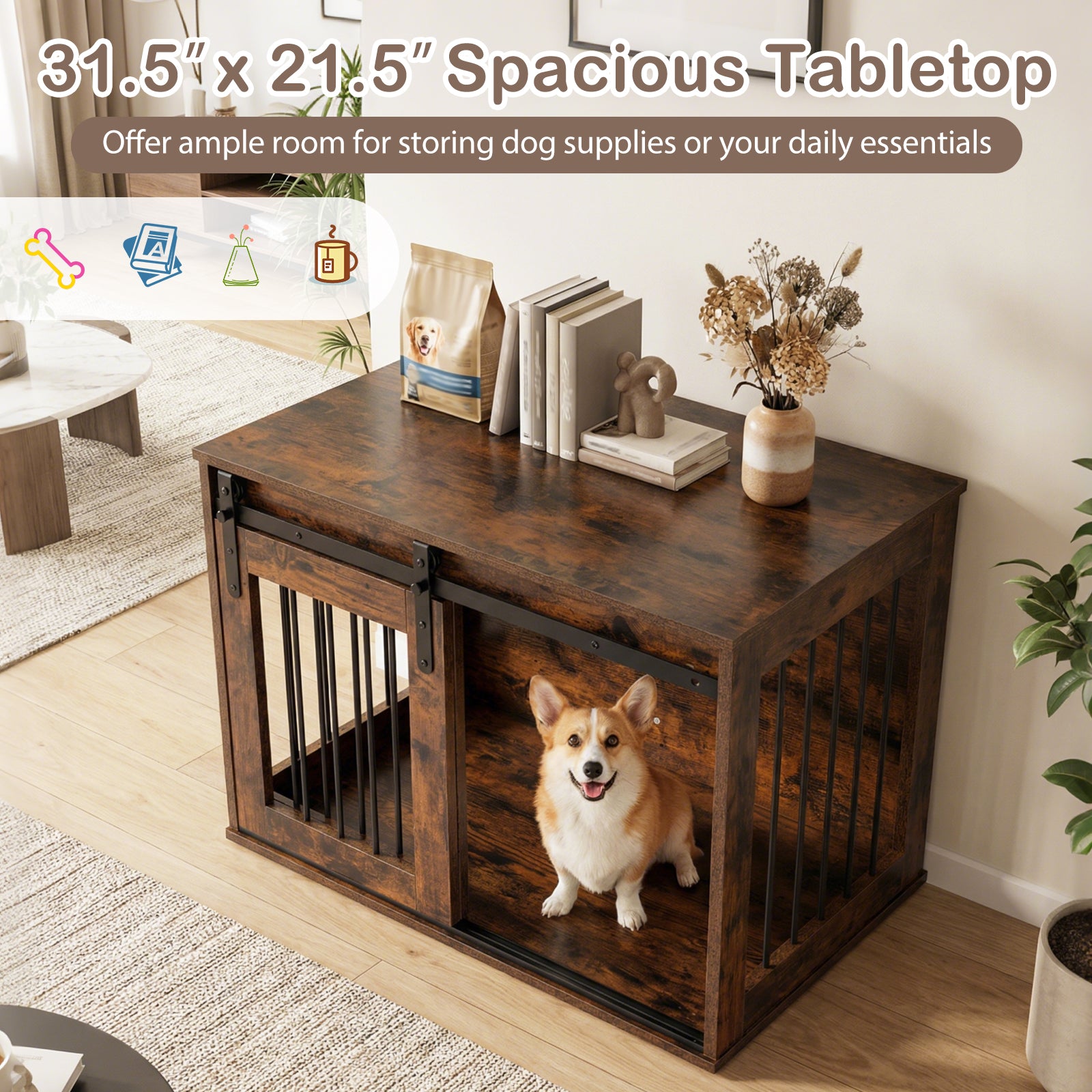 Heavy Duty Dog Crate Furniture, Sliding Barn Door, Brown Dog Kennels at Gallery Canada