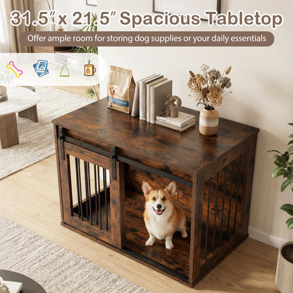 Heavy Duty Dog Crate Furniture, Sliding Barn Door, Brown Dog Kennels at Gallery Canada