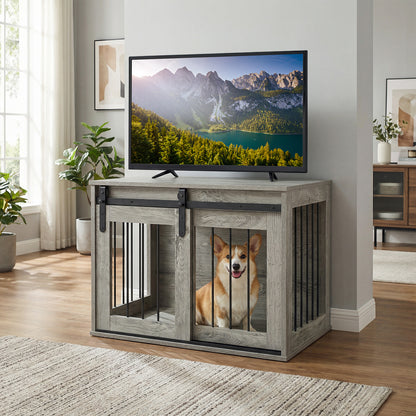 Heavy Duty Dog Crate Furniture, Sliding Barn Door, Gray Dog Kennels at Gallery Canada