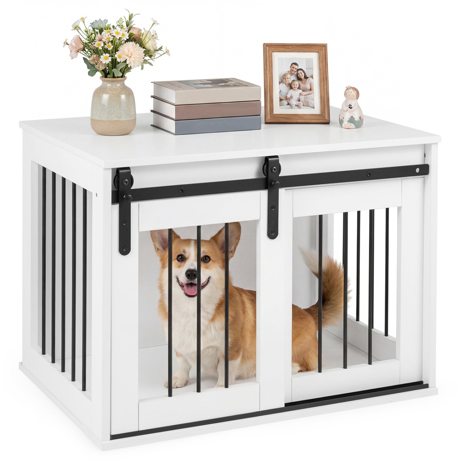 Heavy Duty Dog Crate Furniture Sliding Barn Door, White Dog Kennels at Gallery Canada