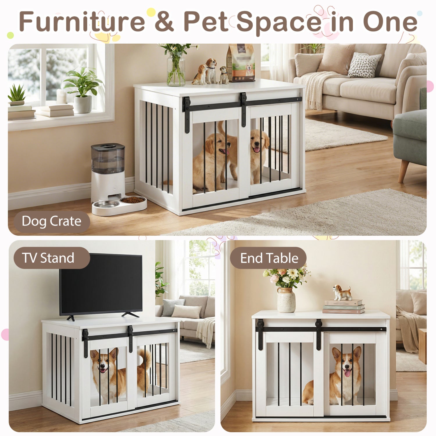 Heavy Duty Dog Crate Furniture Sliding Barn Door, White Dog Kennels at Gallery Canada