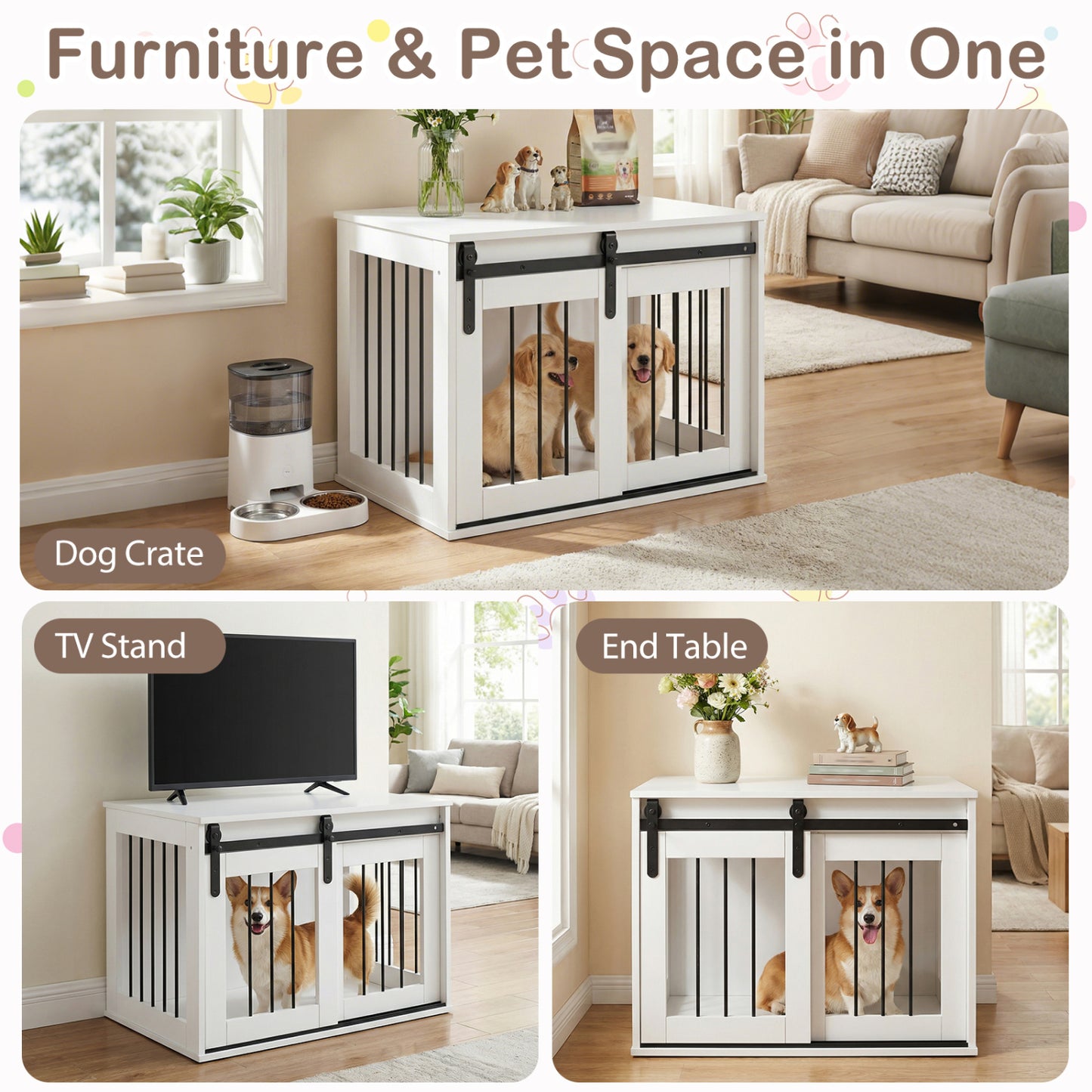 Heavy Duty Dog Crate Furniture Sliding Barn Door, White Dog Kennels at Gallery Canada