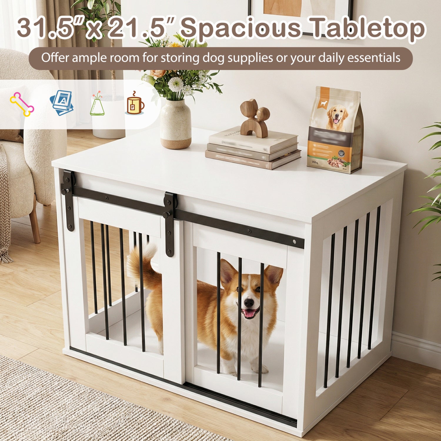 Heavy Duty Dog Crate Furniture Sliding Barn Door, White Dog Kennels at Gallery Canada