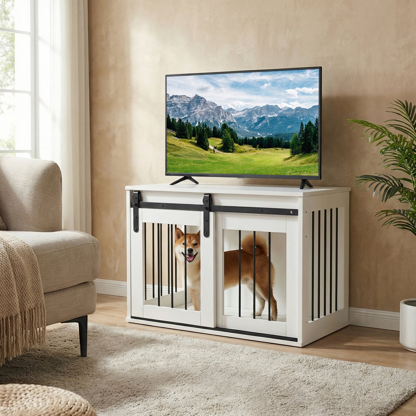 Heavy Duty Dog Crate Furniture Sliding Barn Door, White Dog Kennels at Gallery Canada