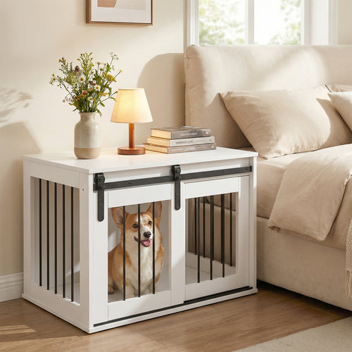 Heavy Duty Dog Crate Furniture Sliding Barn Door, White