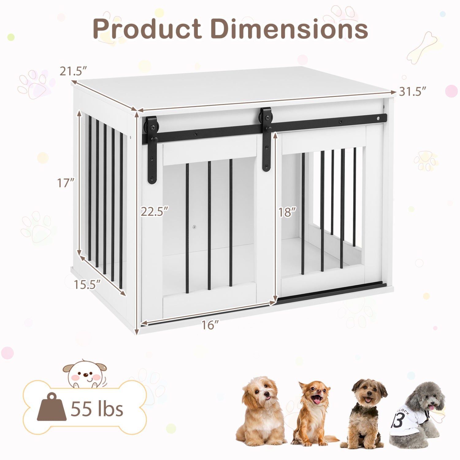 Heavy Duty Dog Crate Furniture Sliding Barn Door, White Dog Kennels at Gallery Canada