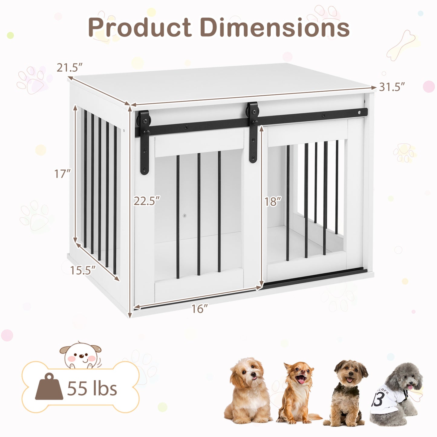 Heavy Duty Dog Crate Furniture Sliding Barn Door, White Dog Kennels at Gallery Canada