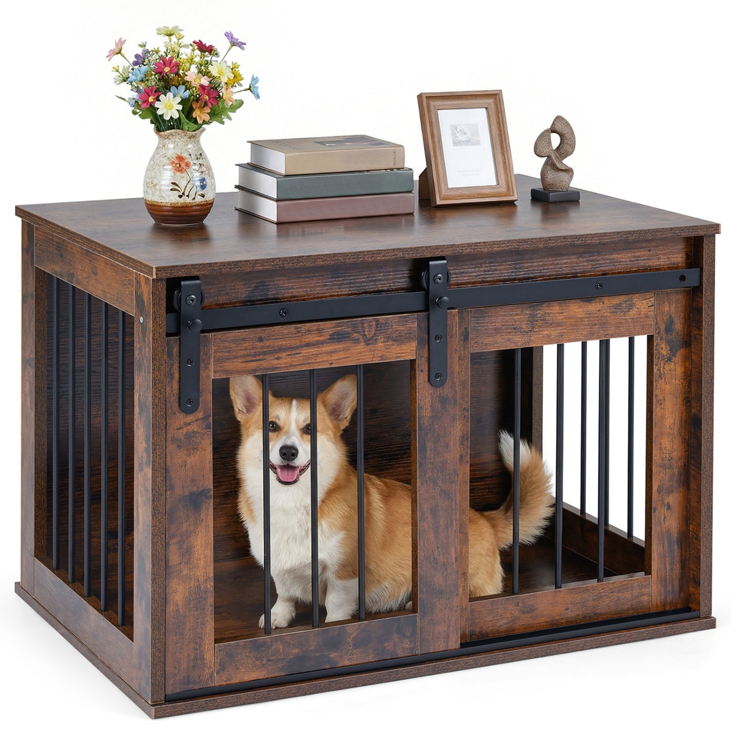 Heavy Duty Dog Crate Furniture, Sliding Barn Door, Brown Dog Kennels at Gallery Canada