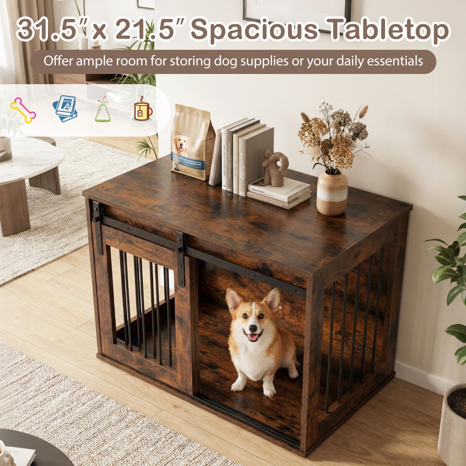 Heavy Duty Dog Crate Furniture, Sliding Barn Door, Brown Dog Kennels at Gallery Canada