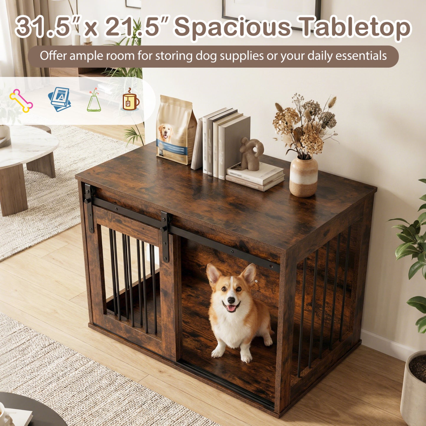 Heavy Duty Dog Crate Furniture, Sliding Barn Door, Brown Dog Kennels at Gallery Canada