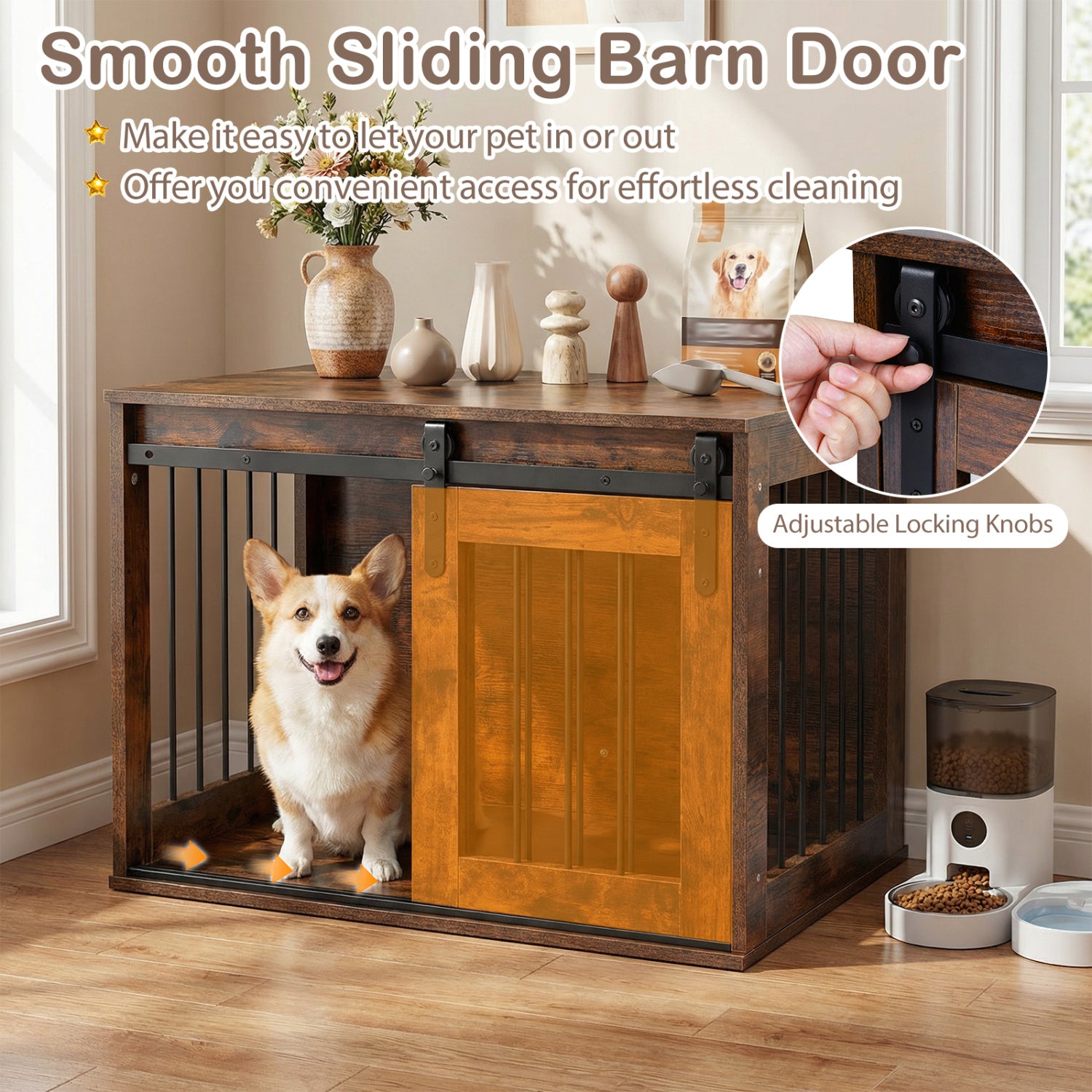 Heavy Duty Dog Crate Furniture, Sliding Barn Door, Brown Dog Kennels at Gallery Canada